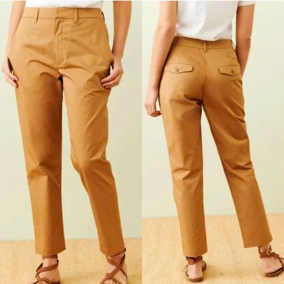 Jenni Kayne Pants - Jenni Kayne Brown Tan Mustard Cotton Chino Trouser Pants Sz 6 High Rise Crop